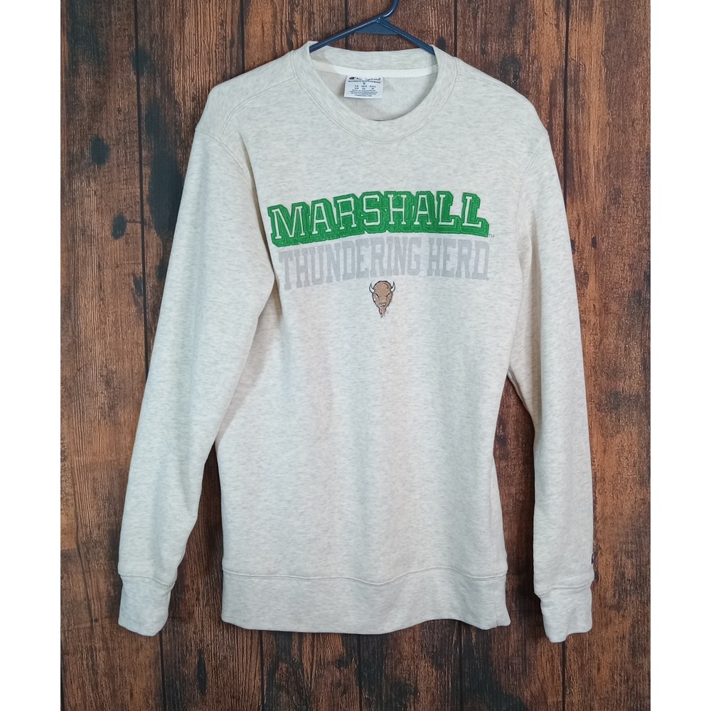 Champion Marshall Thundering Herd Crewneck Sweatshirt Mens Small Oatmeal Heather